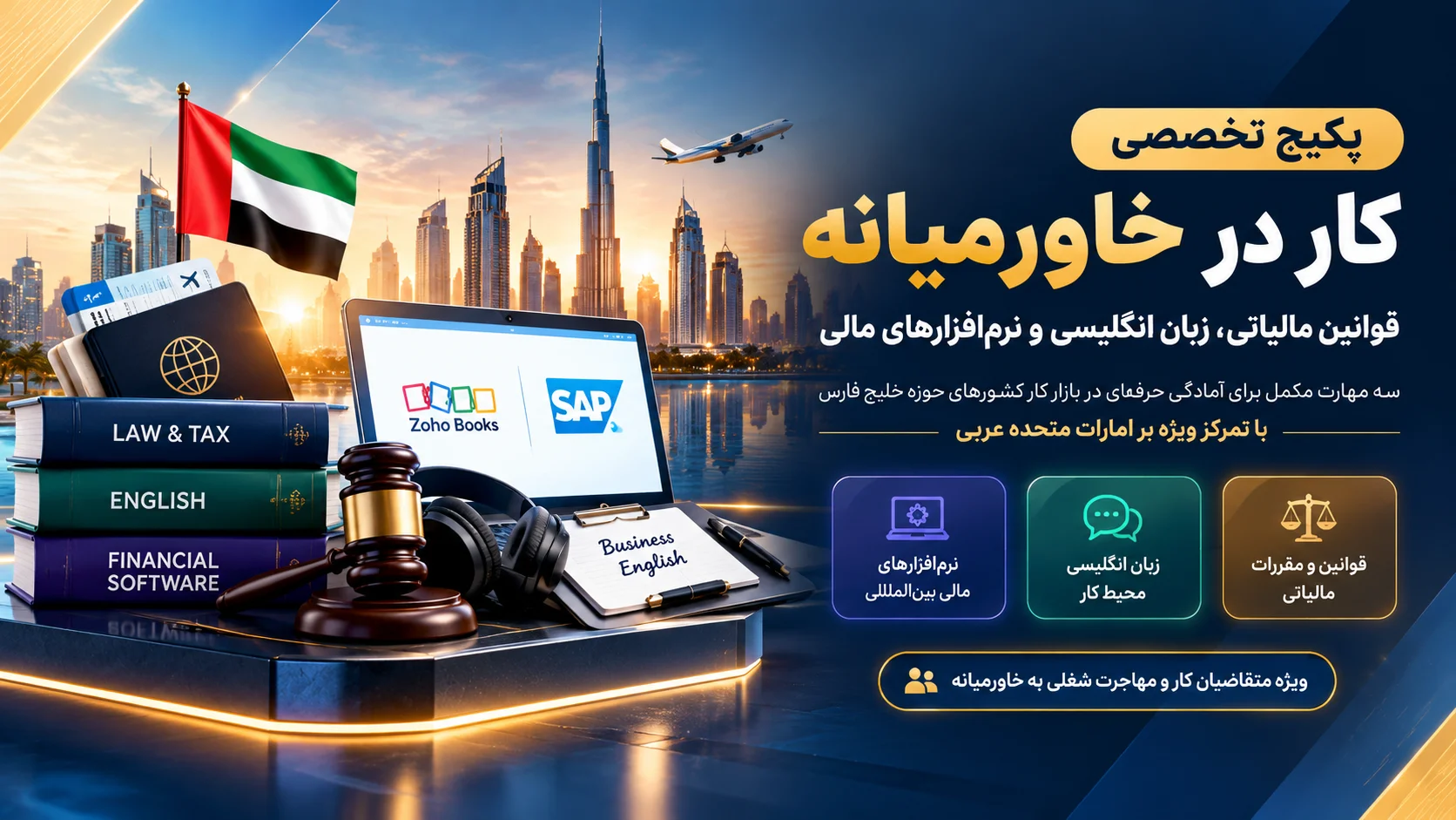 پکیج تخصصی کار در خاورمیانه | قوانین مالیاتی، زبان انگلیسی و نرمافزارهای مالی